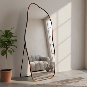 Espelho Grande Corpo Inteiro com Moldura Metal Orgânico Decorativo 150x60cm Luxo Marrom