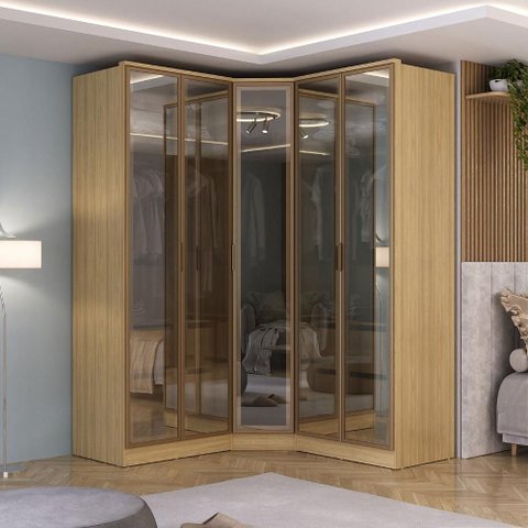 Guarda Roupa Modulado 5 Portas C/ Reflecta e Led 100% Mdf Cor:olmo