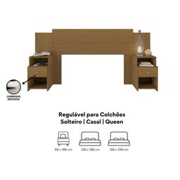 Cabeceira Extensível Cama Solteiro, Casal e Queen com Mesa de Cabeceira Maceió Carvalho - 2