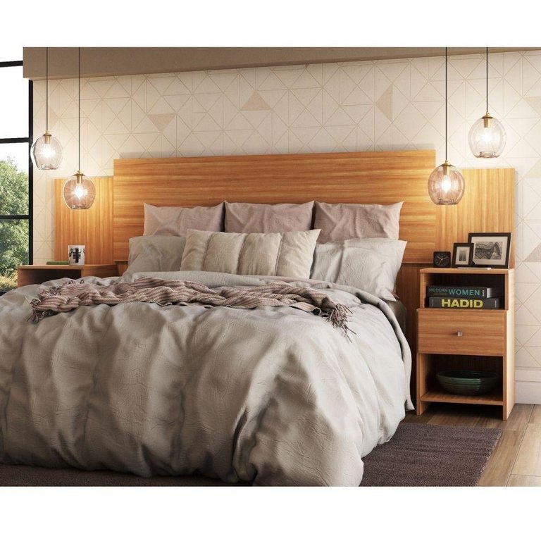 Cabeceira Extensível Cama Solteiro, Casal e Queen com Mesa de Cabeceira Maceió Carvalho Cabeceira Extensível Cama Solteiro, Casal e Queen com Mesa de Cabeceira Maceió Carvalho