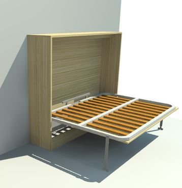 Cama Retrátil Embutida Casal Horizontal com Armário - Linho Cinza Claro - 1