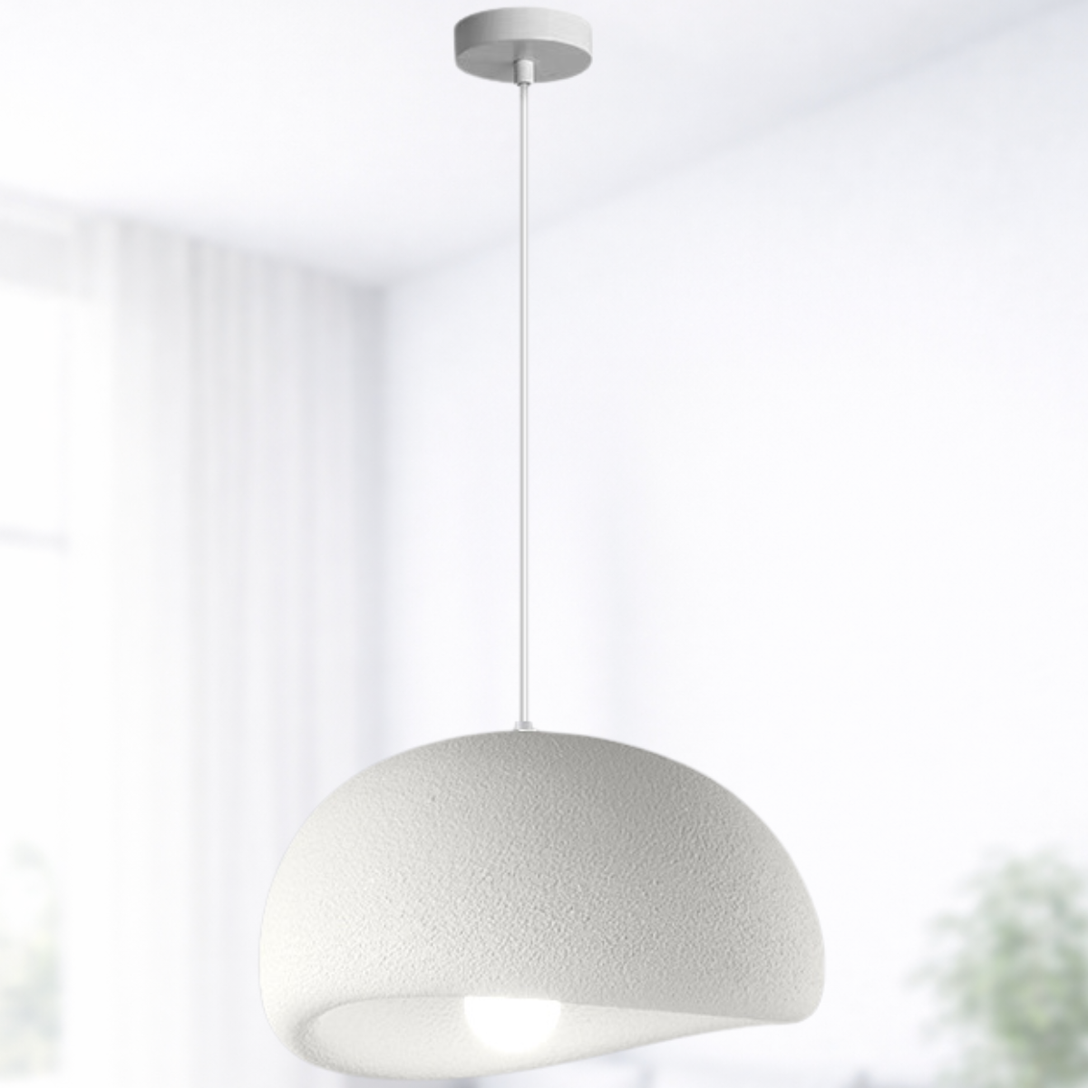 Lustre Pendente 40cm Luminária Japonesa Wabi-sabi Orgânico Cogumelo Concreto Gimpo Ltj40-branco-a