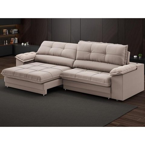 Sofá com Carregador Usb Retrátil Reclinável Monaco 2,10m Velosuede Bege - Netsofas