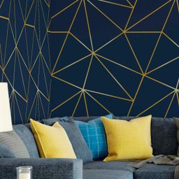 Papel de Parede Adesivo Zara Azul Marinho Dourado Sala 5m - 3