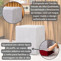 Capa de Puff Quadrado Avulsa Lisa Ajustável com Elástico - Tecido Veludo Suede Decoração Banquinho L - 5