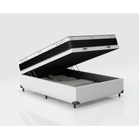 Cama Box Baú Casal Conforto Sintético Branco + Colchão Casal Conforto Espuma D33 Com EPS 30x138x188