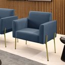 Ver imagem 2 de Poltrona Pé de Ferro Dourado Decorativa Marisa Suede Azul Marinho D03 - D'Rossi