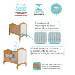 Berço Americano que Vira Cama Harmonia com Capitone Nature/branco - Permóbili Baby 100% Mdf - 2