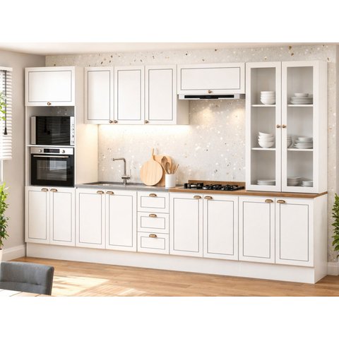 Cozinha Completa com Cristaleira 10 Peças com Rodapé 350cm Friz Genialflex