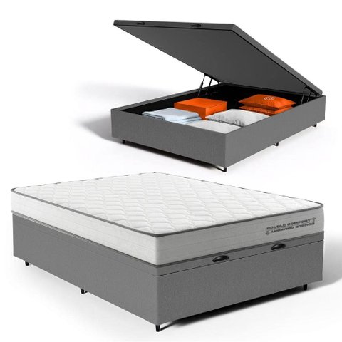 Cama Box Baú Casal com Colchão de Molas Ensacadas Double Comfort 138x188x62cm