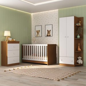 Quarto de Bebê Completo com Colchão Incluso Doce de Leite Multimóveis Mp4238 Madeirado/branco