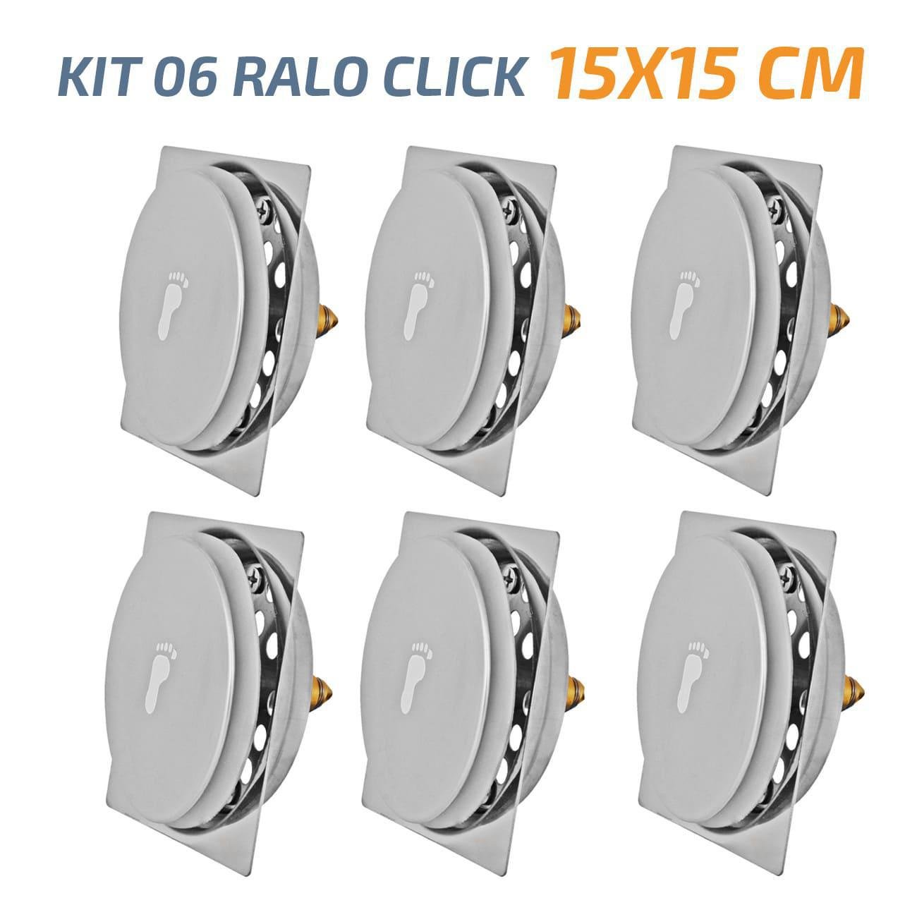 Kit 06 Ralo Click Quadrado 15X15 Inox Veda Cheiro E Insetos - 1