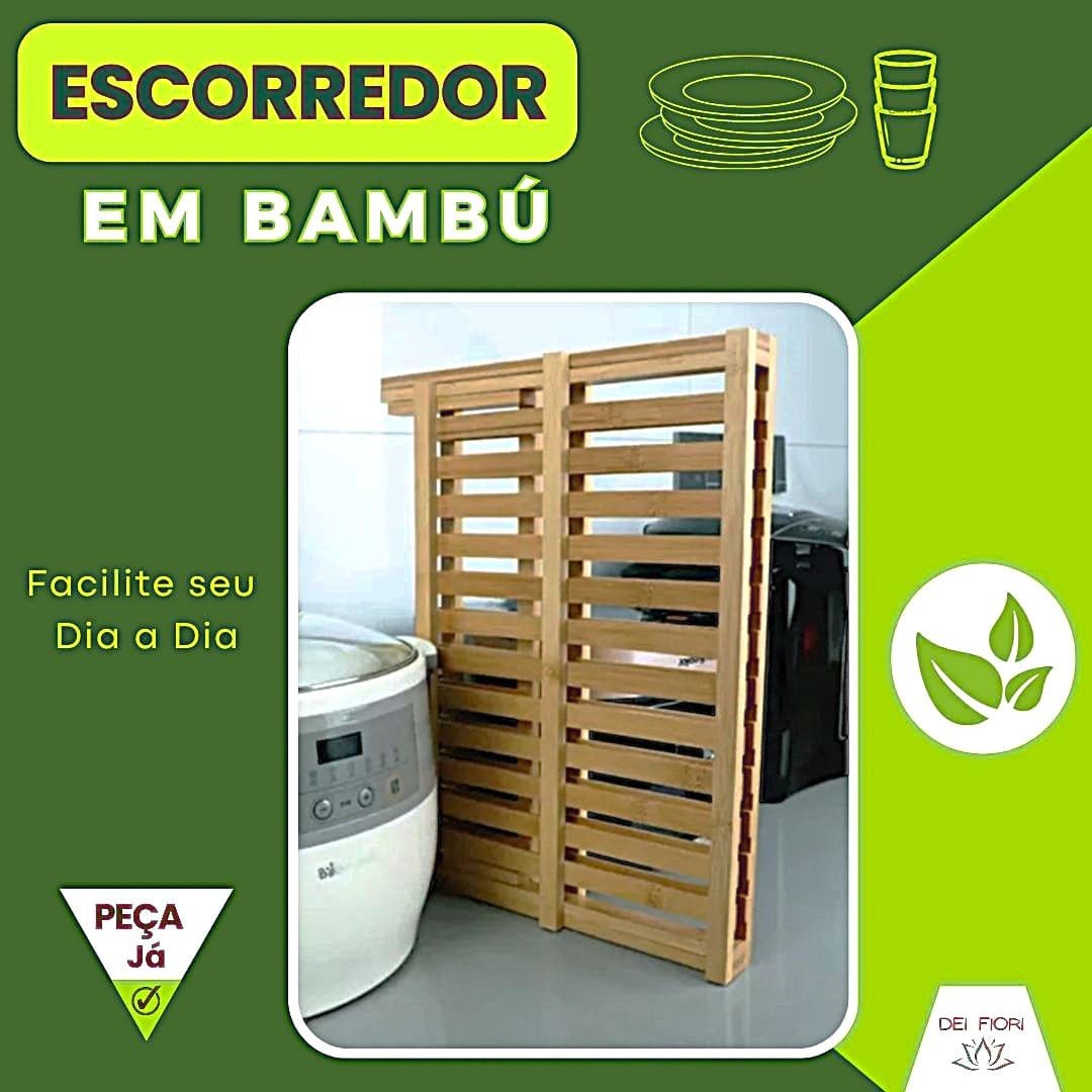 Escorredor Pratos Louça Pia Bambu Natural Dobravel Madeira Resistente Sustentavel Cozinha Divisorias - 9