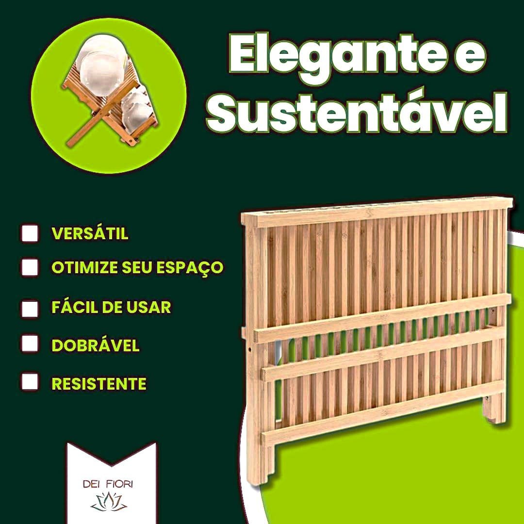 Escorredor Pratos Louça Pia Bambu Natural Dobravel Madeira Resistente Sustentavel Cozinha Divisorias - 4