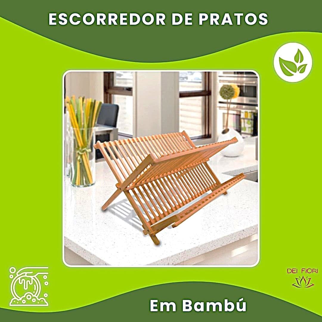 Escorredor Pratos Louça Pia Bambu Natural Dobravel Madeira Resistente Sustentavel Cozinha Divisorias - 5