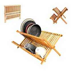 Escorredor Pratos Louça Pia Bambu Natural Dobravel Madeira Resistente Sustentavel Cozinha Divisorias - 1