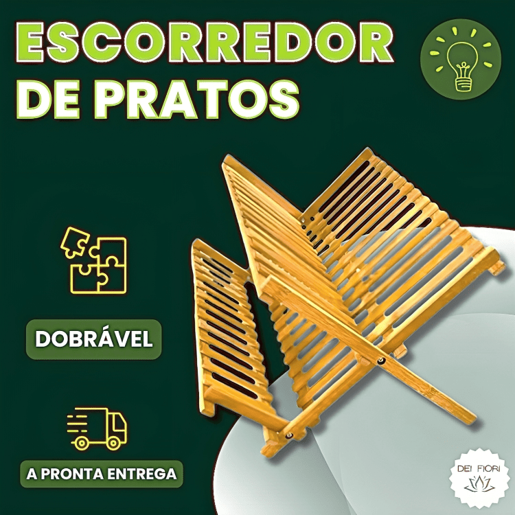 Escorredor Pratos Louça Pia Bambu Natural Dobravel Madeira Resistente Sustentavel Cozinha Divisorias - 6