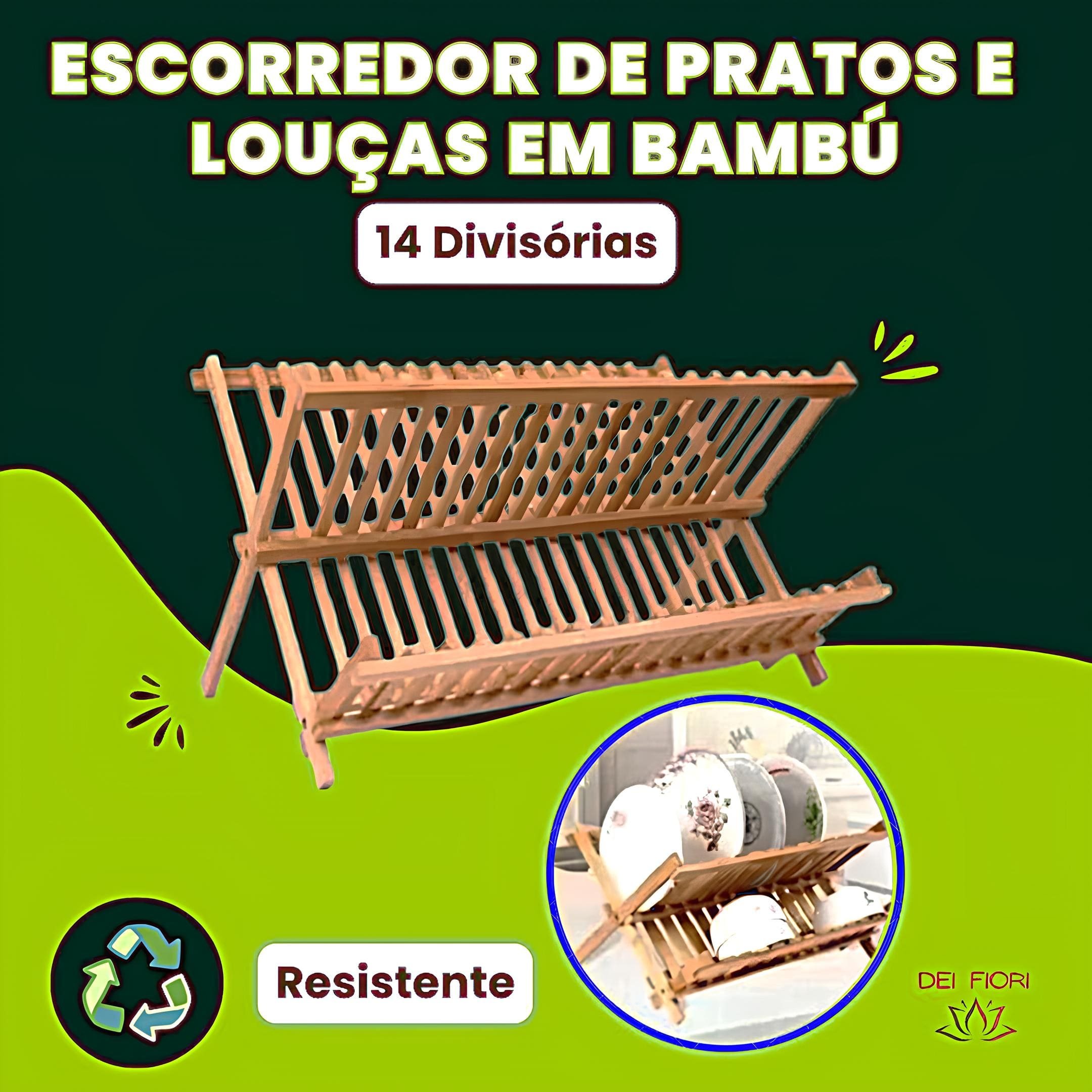 Escorredor Pratos Louça Pia Bambu Natural Dobravel Madeira Resistente Sustentavel Cozinha Divisorias - 8