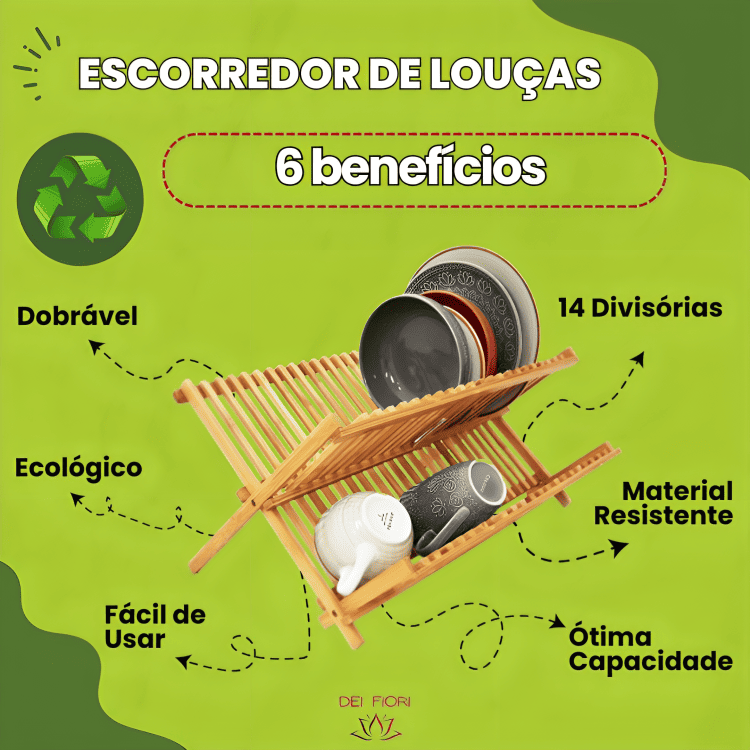 Escorredor Pratos Louça Pia Bambu Natural Dobravel Madeira Resistente Sustentavel Cozinha Divisorias - 2