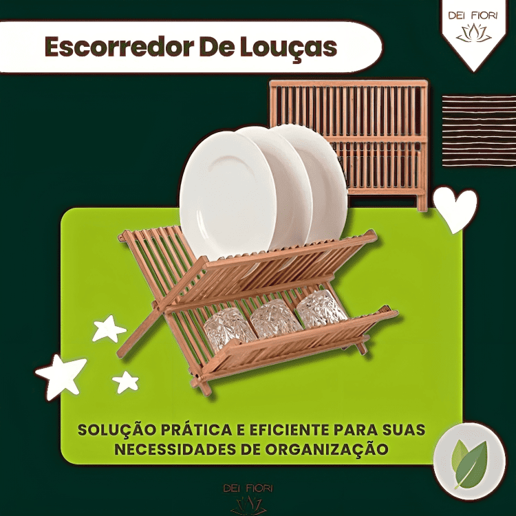 Escorredor Pratos Louça Pia Bambu Natural Dobravel Madeira Resistente Sustentavel Cozinha Divisorias - 7