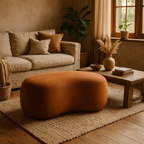 Puff Feijão Orgânico Moderno 100cm Escultural Suede Curvo