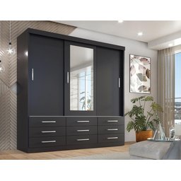 Guarda Roupa Casal Capri 3 Portas Correr 9 Gavetas C/ Espelho - 2