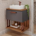 Ver imagem 2 de Gabinete Suspenso para Banheiro com Cuba 60cm em MDF Duna MGM Marrom Cinza
