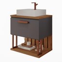 Ver imagem 1 de Gabinete Suspenso para Banheiro com Cuba 60cm em MDF Duna MGM Marrom Cinza