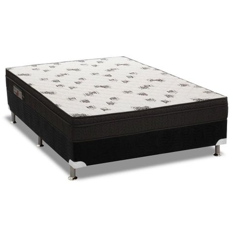 Cama Box Casal: Colchão Espuma D45 Ortobom Light Ortopilow + Base CRC Suede Black(138x188)