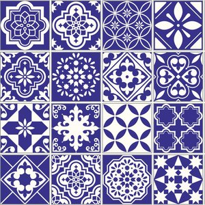 Papel de Parede Azulejo Clássico Azul - 3,30x0,50m