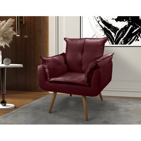 Poltrona Opala Para Sala Quarto Recepção Cadeira Decorativa 1 Lugar Madeira Pés Palito Bordô