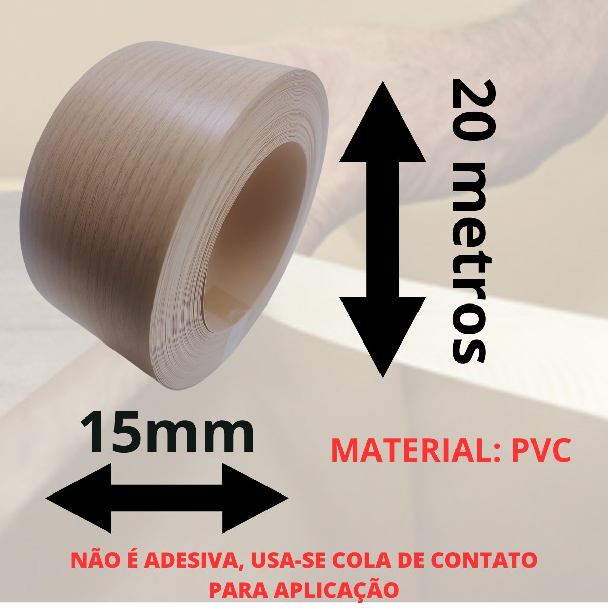 Fita de Borda Pvc para Mdf Carvalho Natural Guararapes 15mm X 20m Moveis Acabamento - 3