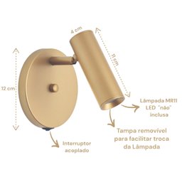Arandela Tubo Articulada Foco Dourada C/ Interruptor.:dourado - 4