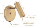 Ver imagem 4 de Arandela Tubo Articulada Foco Dourada C/ Interruptor.:dourado