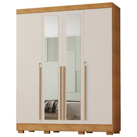 Guarda Roupa Casal com Espelho 4 Portas 159 cm Domus Cedro Areia Rudk