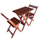 Ver imagem 1 de Jogo Mesa Aparador Bar Dobrável com 2 Cadeiras em Madeira Maciça - Imbuia