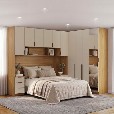 Quarto Modulado Casal 6 Peças Altezza Belmax:Freijó/Off White