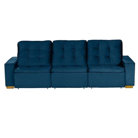 Sofá Modular 6 Lugares 3.05M Retrátil E Reclinável Azul