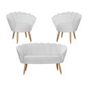 Ver imagem 1 de Kit Namoradeira + 2 Poltronas Decorativa Pétala Couro Branco Pés Madeira Ms Decor
