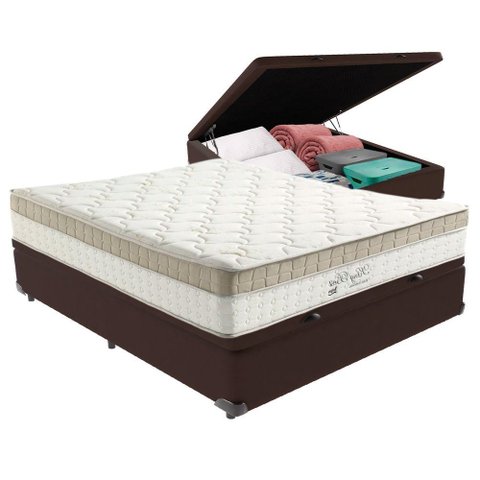 Cama Box com Baú Bege e Colchão Casal King Best Anjos Cor:marrom