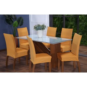 Kit Capa de Cadeira 4 Peças Sala de Jantar Protege o Estofado Renova o Visual Malha Gel Amarelo Most