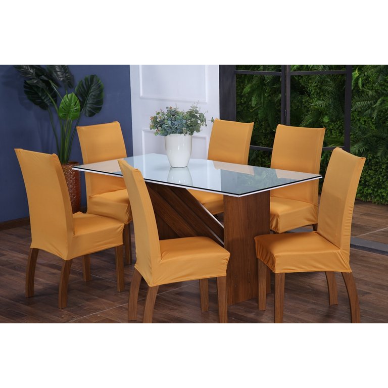 Kit Capa de Cadeira 4 Peças Sala de Jantar Protege o Estofado Renova o Visual Malha Gel Amarelo Most