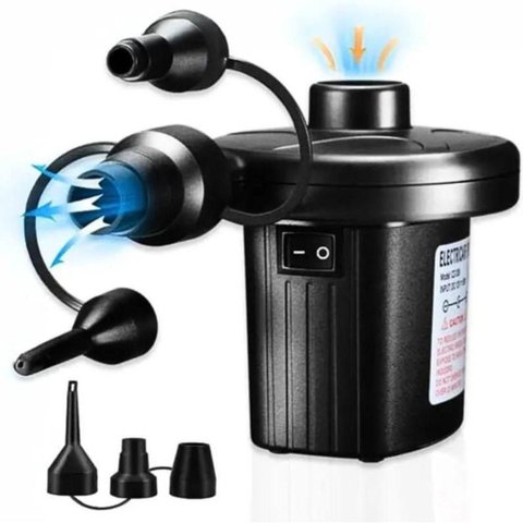 Bomba de Ar Elétrica Encher Colchão Boia Piscina Bomba Pneumática Inflador 12v com Bicos Preto