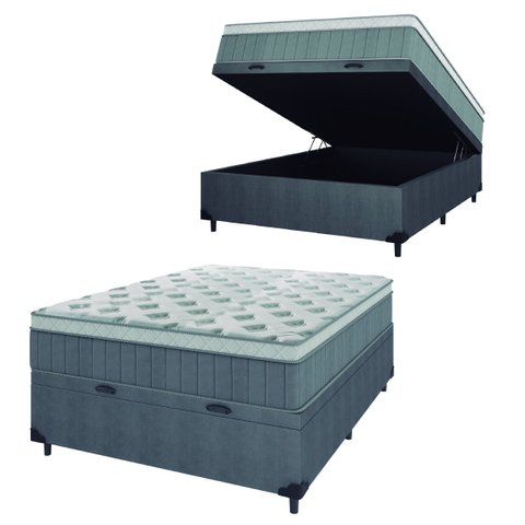 Cama Box Baú Casal Colchão Molas Ensacadas Ômega 138x188x73cm Cinza / Branco Hellen