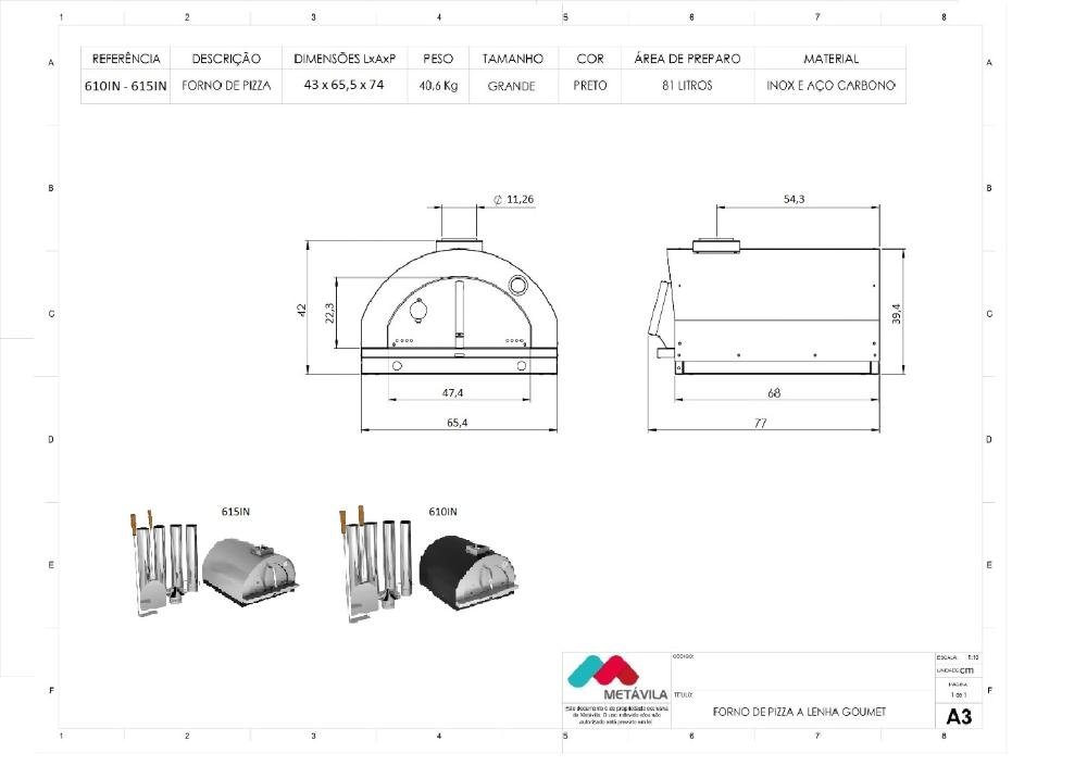 Forno de Pizza Firenze Gourmet a Lenha Preto 610IN - 2