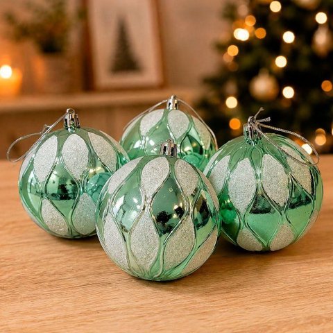 Enfeite Natalino Bola de Natal Decorativa Pendente Leve Verde Kit 16PÇS 8cm