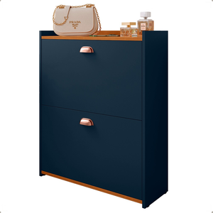 Sapateira Hall Entrada Sapatos 2 Portas Puxador Concha Closet - Azul / Cedro