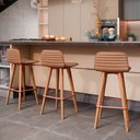 Ver imagem 2 de Kit 4 Banquetas Baixas Linea Aço Cobre para Cozinha Balcao Ilha Gourmet Design - Terracota Assento