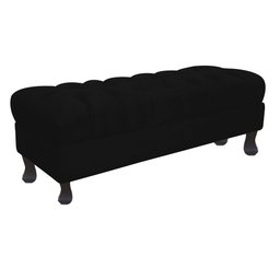 Recamier Baú Luis Xv Capitonê Retrô 160cm Suede Preto Pés Madeira Mz Decor - 3
