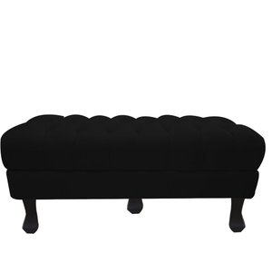 Recamier Baú Luis Xv Capitonê Retrô 160cm Suede Preto Pés Madeira Mz Decor